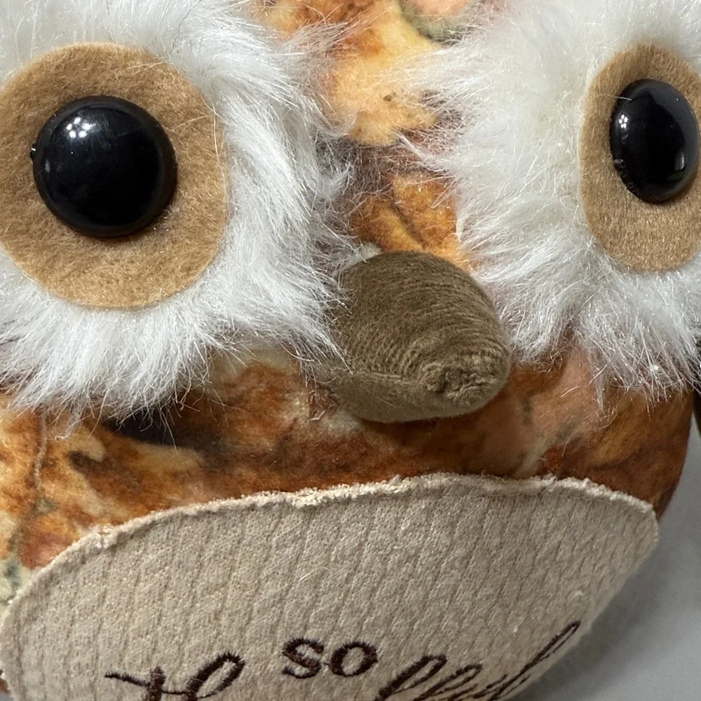So Thankful Owl Plush Shelf Sitter with Striped Legs Big Eyes Furry Fall Colors